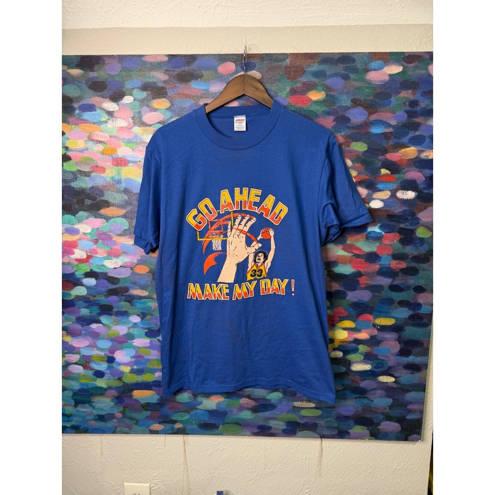 Vintage 80s Jerzees By Russell Basketball Graphic T Shirt Blue Men S